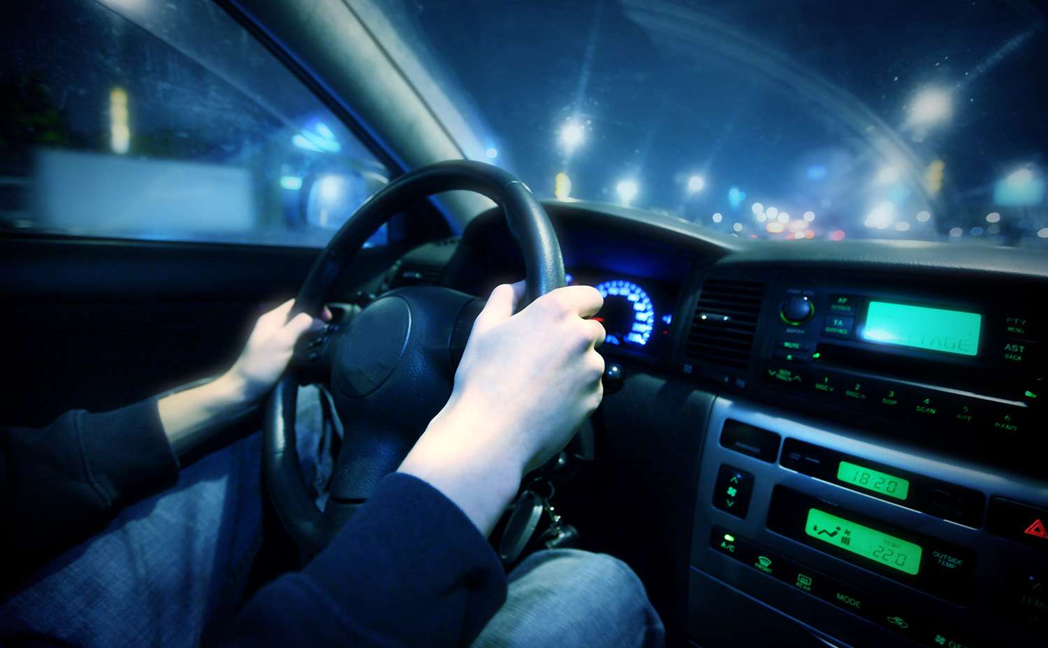 showing essential safety tips for night driving, including reduced speed, proper lighting, and increased alertness for driving after dark.