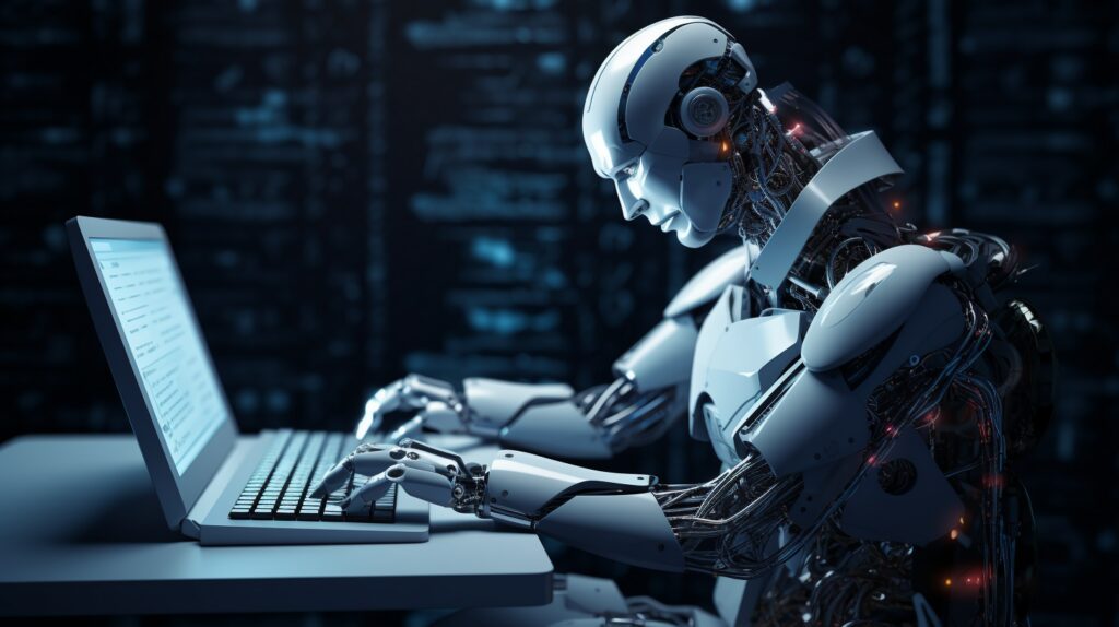 futuristic AI writing articles and content for personal injury leads