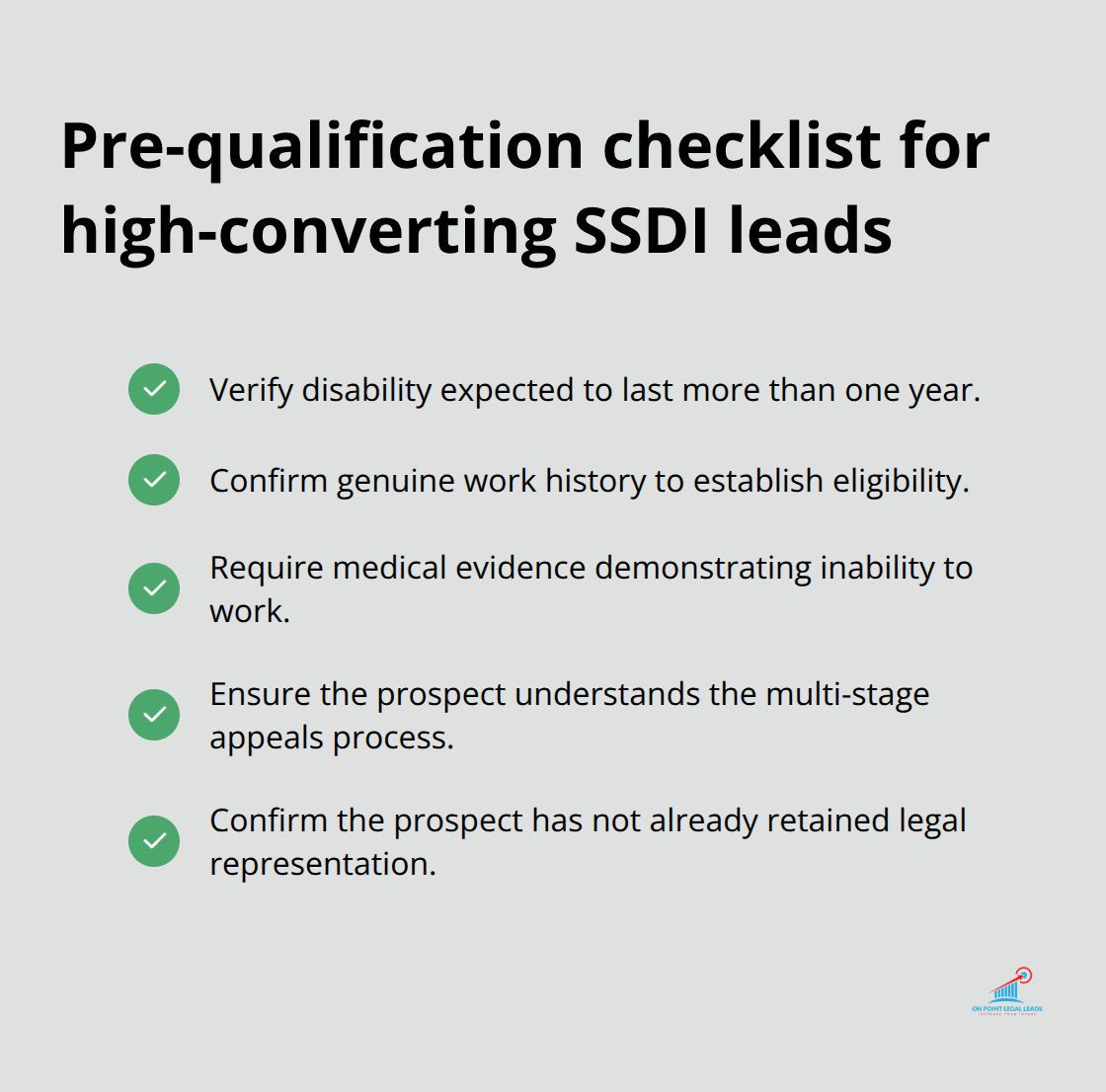 Checklist of screening criteria that improve SSDI lead quality for U.S. law firms - SSDI lead generation firms