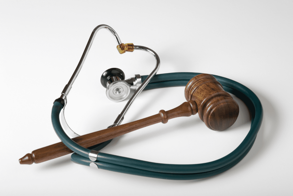 a gavel and stethoscope